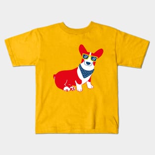 Cute Corgi with yellow sunglass Kids T-Shirt